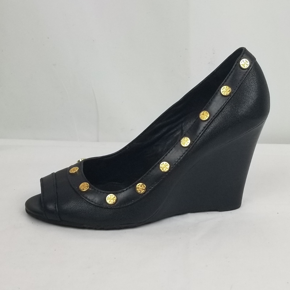 Tory Burch Leather Peep Toe Wedges size 7 M